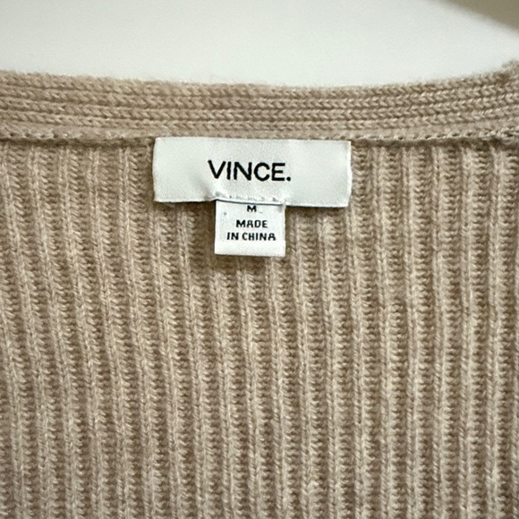 Vince Cashmere Wool Sweater Medium V Neck Ribbed Beige Tan Neutral Womens - Picture 5 of 6